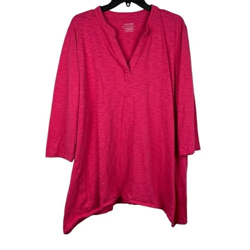 Chico’s Pink Notch V-neck 3/4 Sleeve Tunic Top 4 XXL